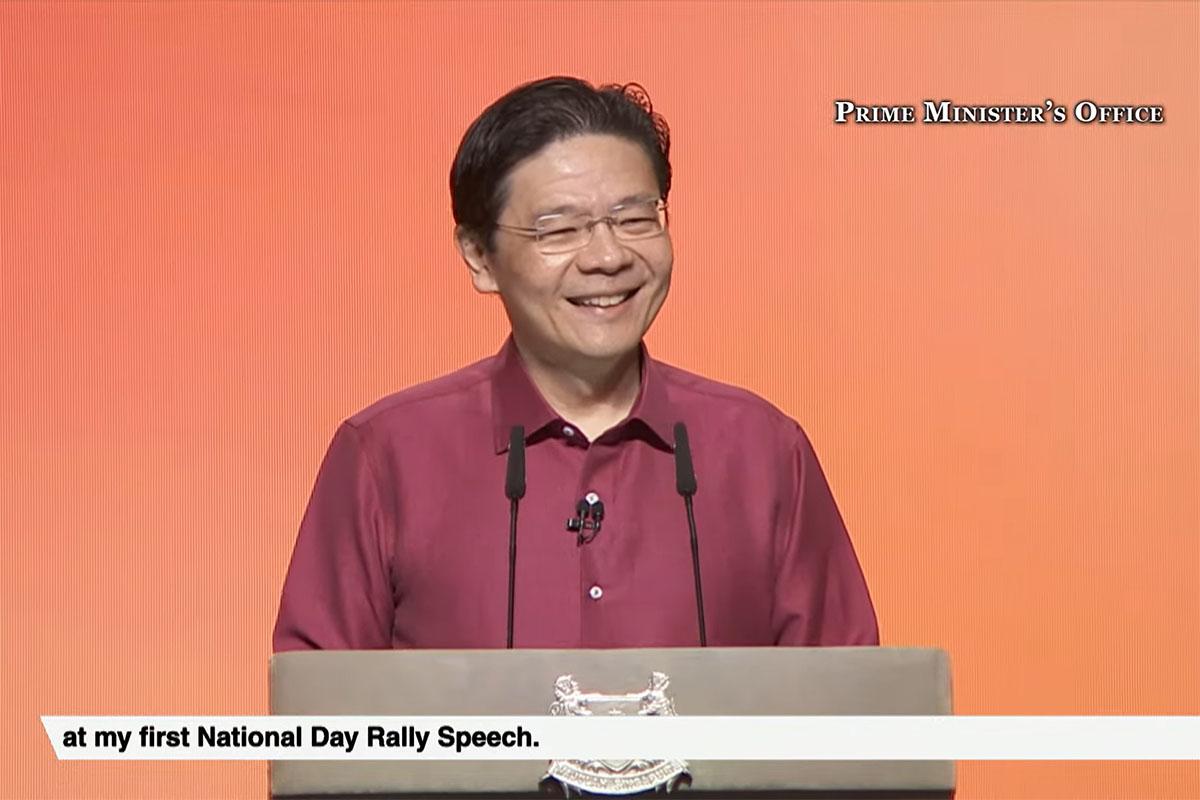 新加坡總理黃循財發表任內首場國慶群眾大會演說。(新加坡總理公署直播截圖)