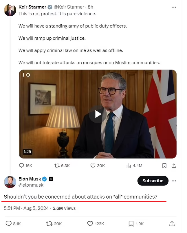 馬斯克又在施紀賢的片段下留言,暗指他只關心穆斯林社區受襲。(互聯網)