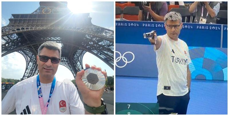 51歲土耳其選手迪凱奇(Yusuf Dikec)在沒有輔助眼鏡、護耳等裝備下,以單手插褲袋姿勢「氣定神閒」出戰混雙10米氣手槍比賽奪銀。