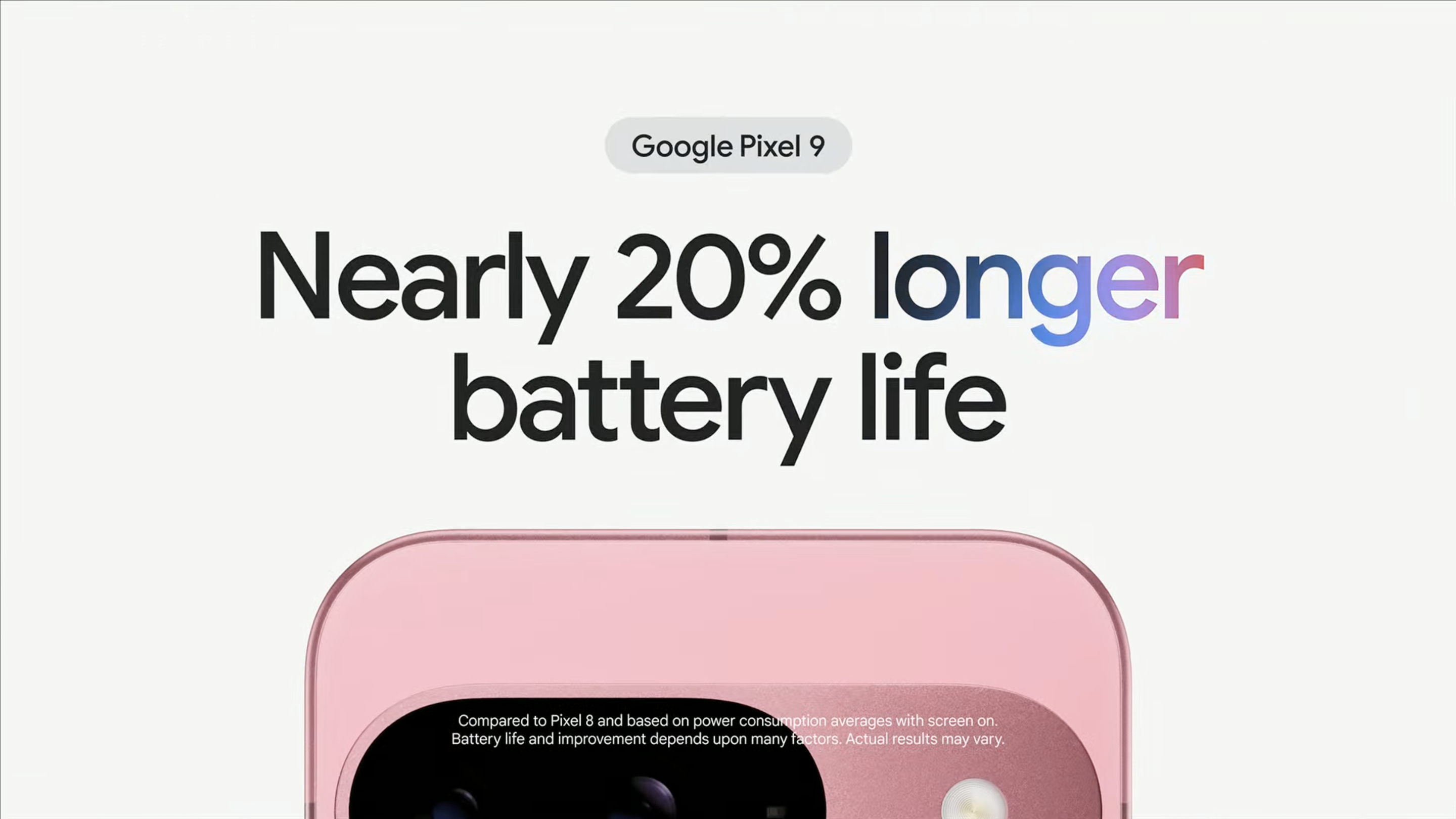 Google Pixel 9電池續航力比上代提高20%。