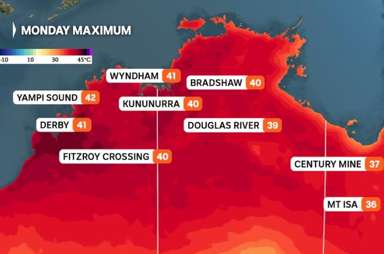 澳洲北部多地周一錄得40度以上高溫。(互聯網)