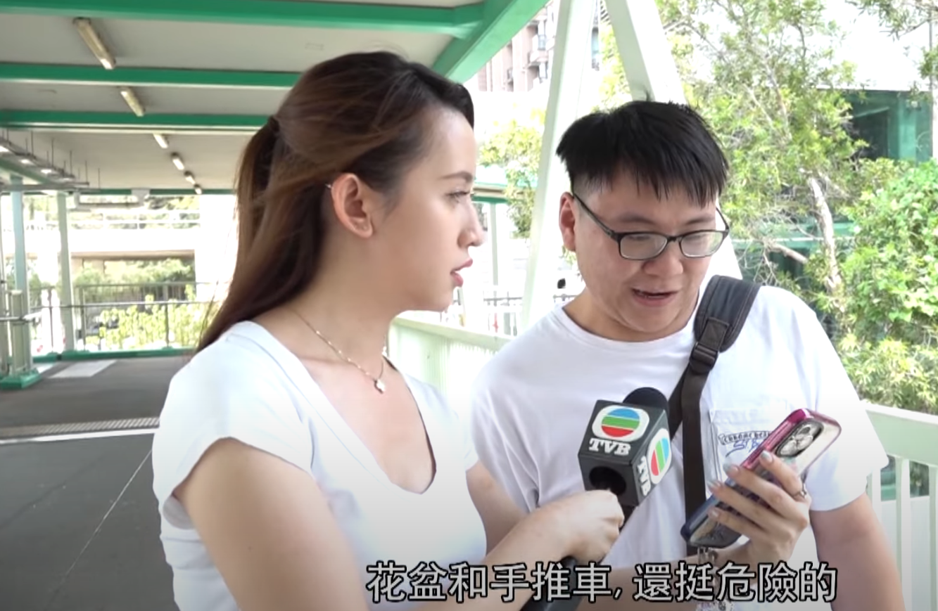 屯門寶田邨有20樓住戶竟把多個大花盆和手推車直接掛放在窗戶外面,無視途人安全(《東張西望》)