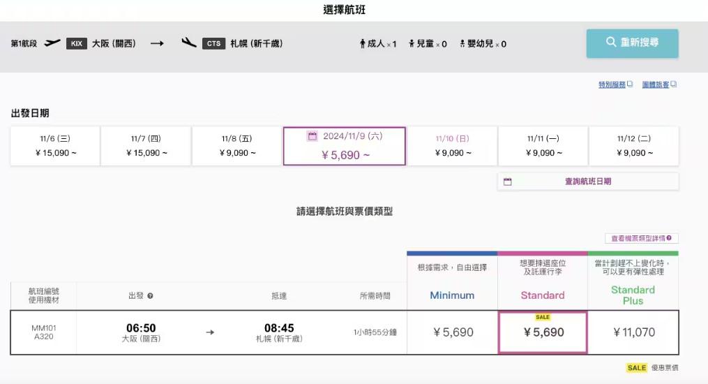 樂桃航空4日快閃大阪機票優惠