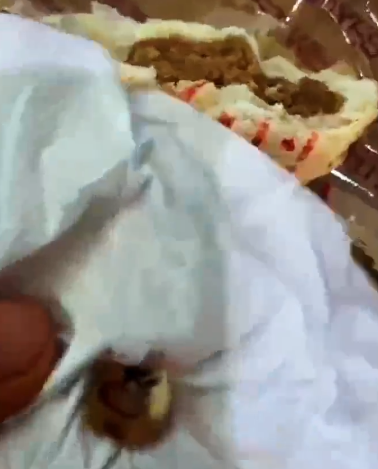 江蘇常州一名女子於社交平台發布影片指,近日在當地山姆會員店買的鮮肉月餅,竟吃出一顆牙齒。(影片截圖)