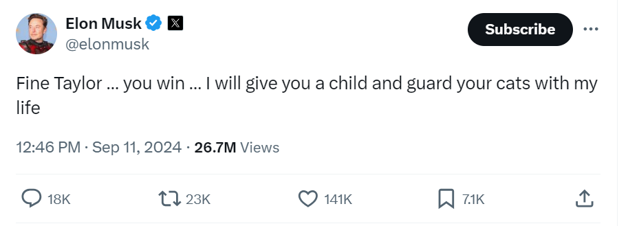 馬斯克的詭異貼文。(互聯網)