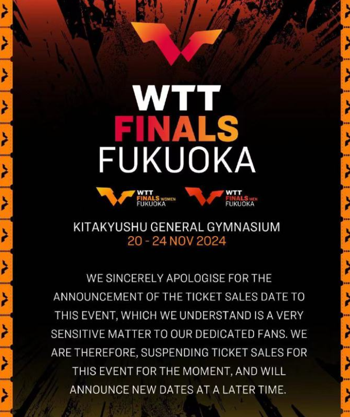 WTT道歉稱,由於國際競賽部門及外籍負責人不了解該日期的背景,引起了中國球迷的嚴正關注和抗議,WTT對此深表歉意。