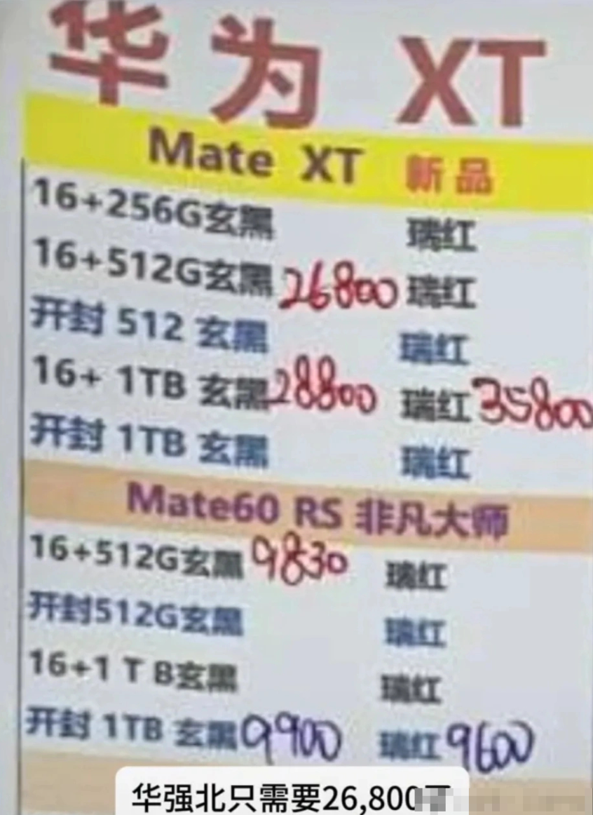 有深圳網民上傳華強北Mate XT黃牛價(網上圖片)