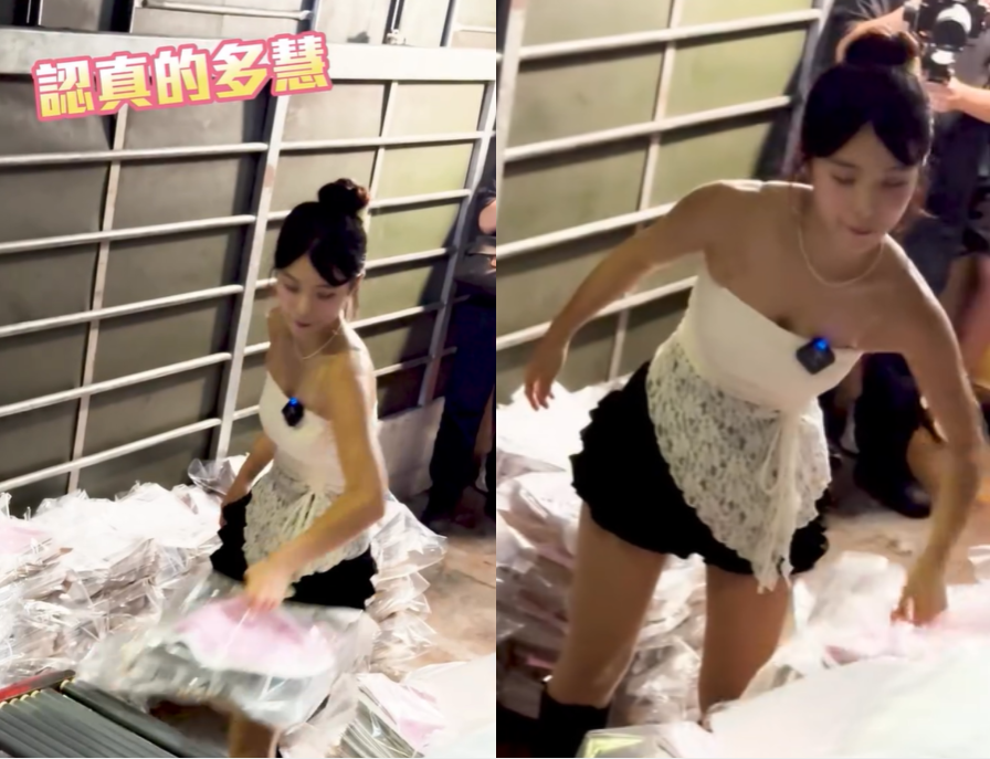 李多慧24日凌晨赴印刷廠「打工」,認真模樣全被拍下。(中時新聞網FB)