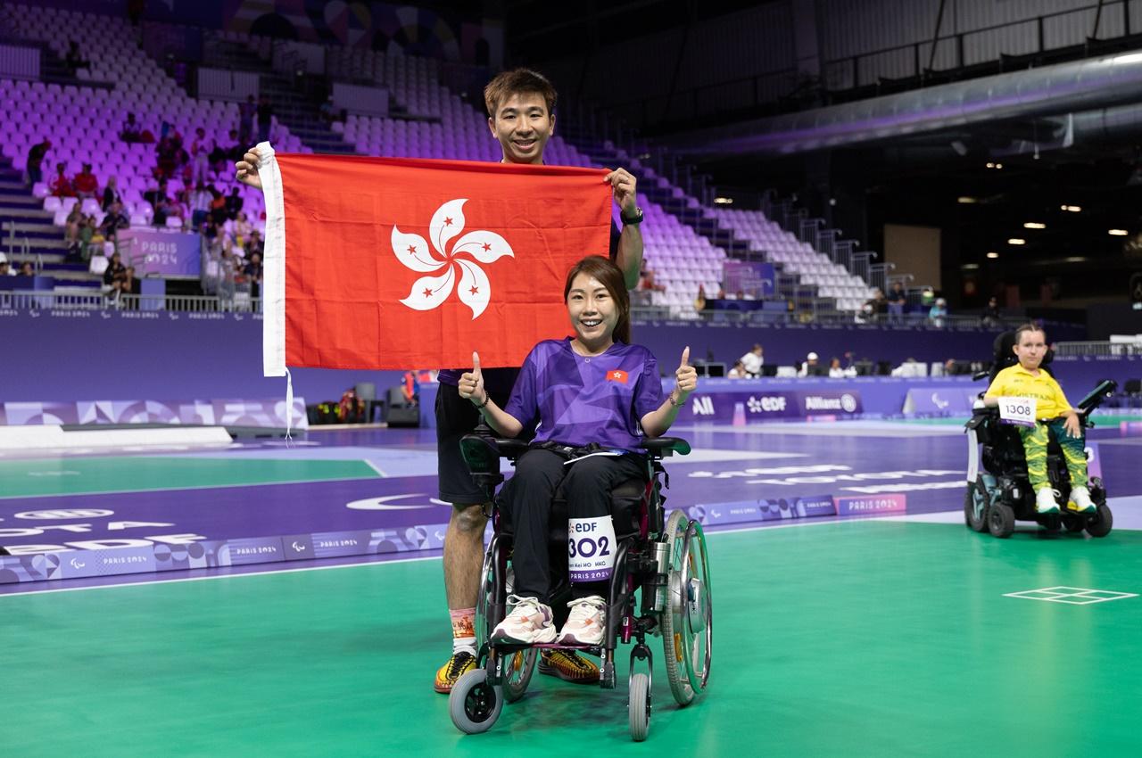 巴黎殘奧,港隊何宛淇硬地滾球女子BC3級奪金。(中國香港殘疾人奧委會)