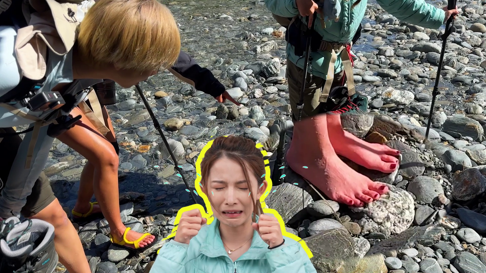 赤腳涉水過冰川,Amber凍到雙腳通紅。