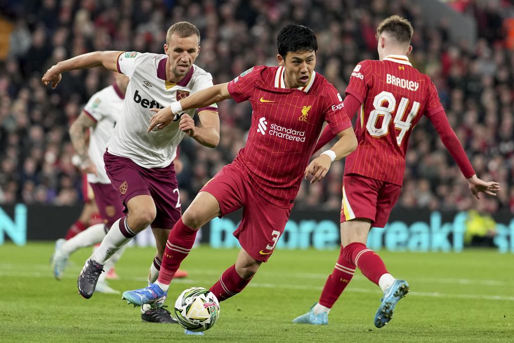 利物浦在聯賽盃第3圈淘汰韋斯咸。(美聯社)