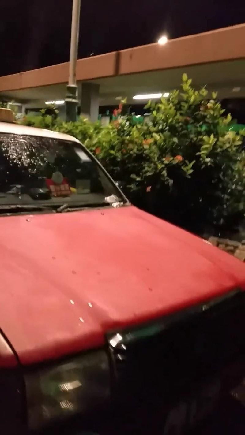 摩羯|粉嶺火車站外多部紅色的士在風球下被抄牌,引起網民熱議。(網片截圖)