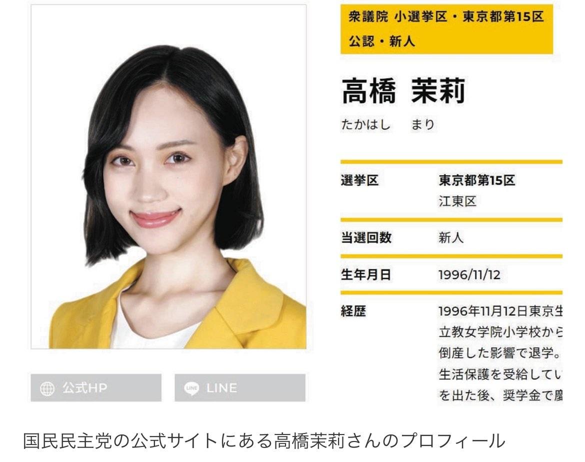 高橋茉莉原本獲得眾議院補選提名。(網上圖片)