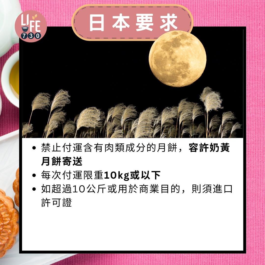 月餅寄英國/加拿大/美國/澳洲/日本|日本要求(am730製圖)
