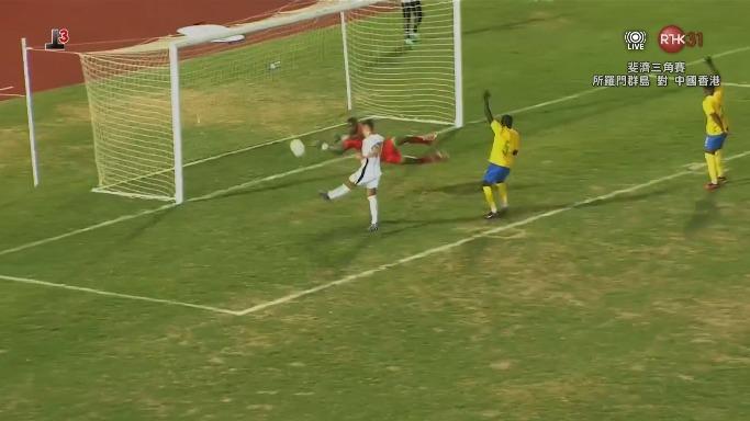 香港足球|祖連奴對所羅門群島「執雞」先開紀錄。(港台截圖)
