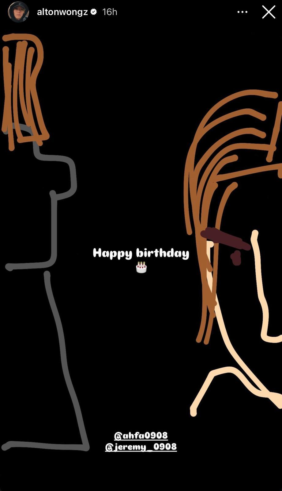 Alton就送上抽像畫給花姐和Jeremy賀壽。