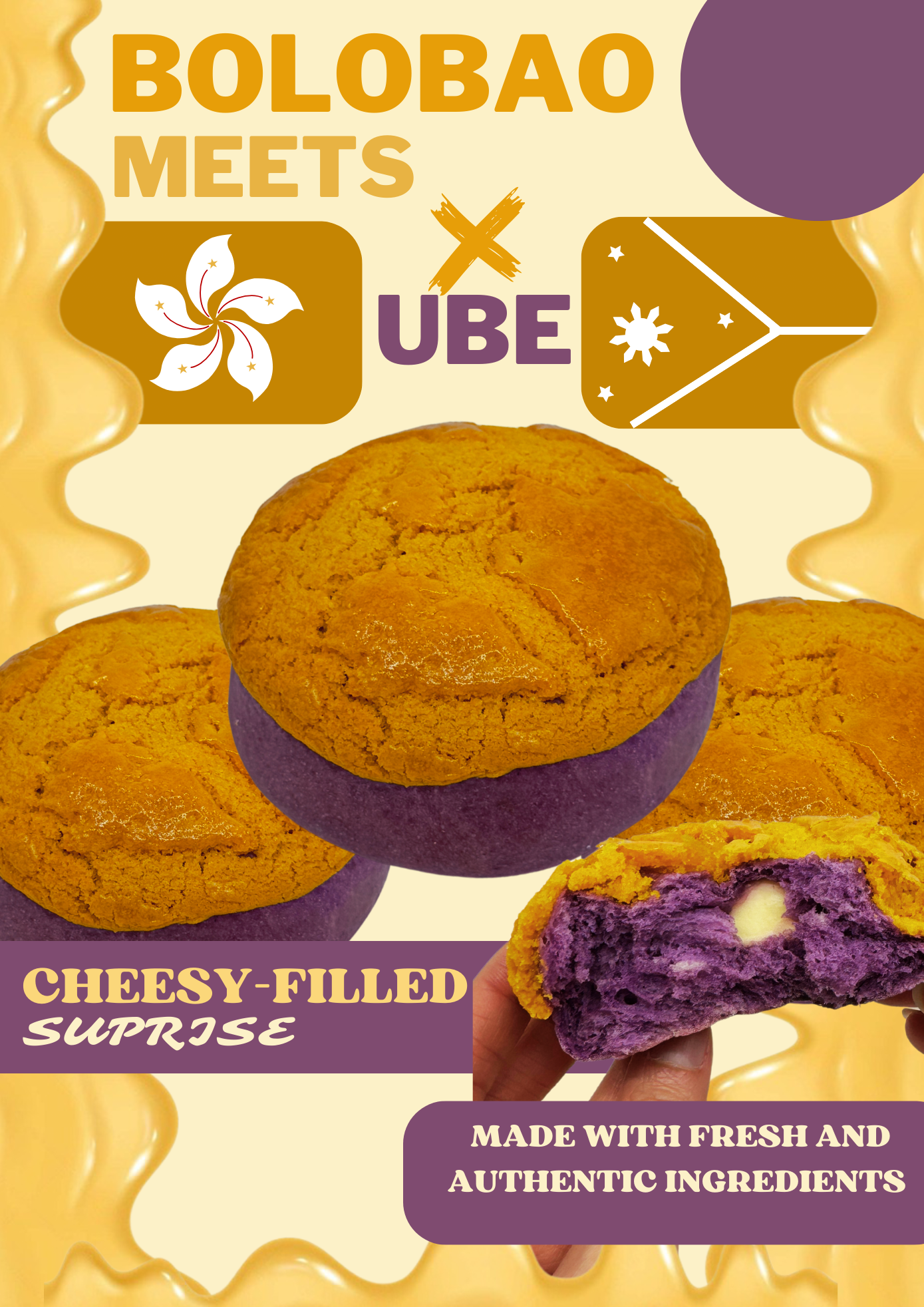 學生運用AI設計菲律賓家鄉口味菠蘿包海報。