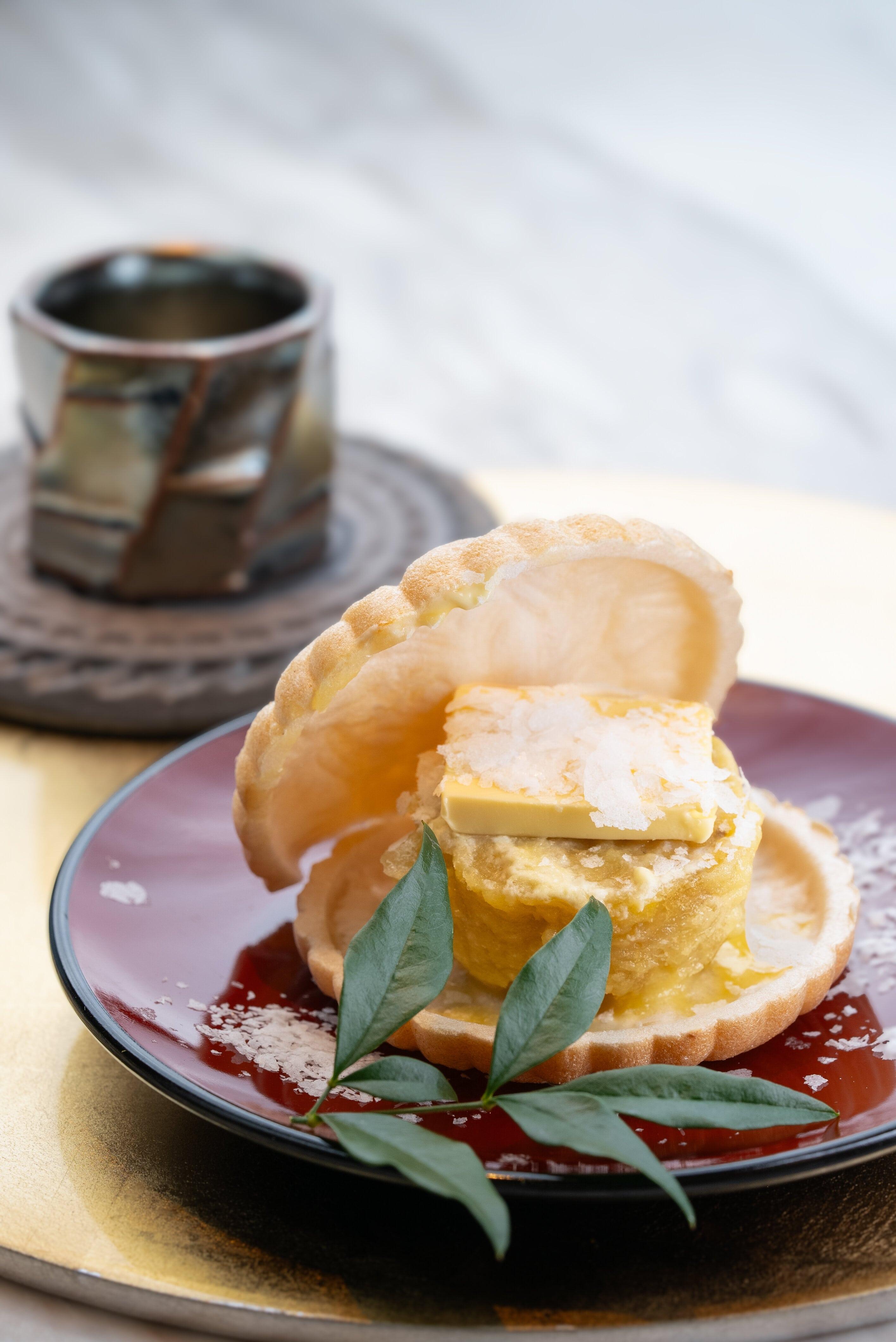 甜蕃薯最中餅,煙燻牛油,淡雪鹽