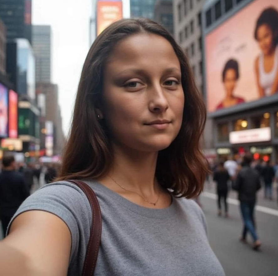 網上流傳照片,指一名女子(右)跟名畫中的蒙娜麗莎撞樣。(互聯網)