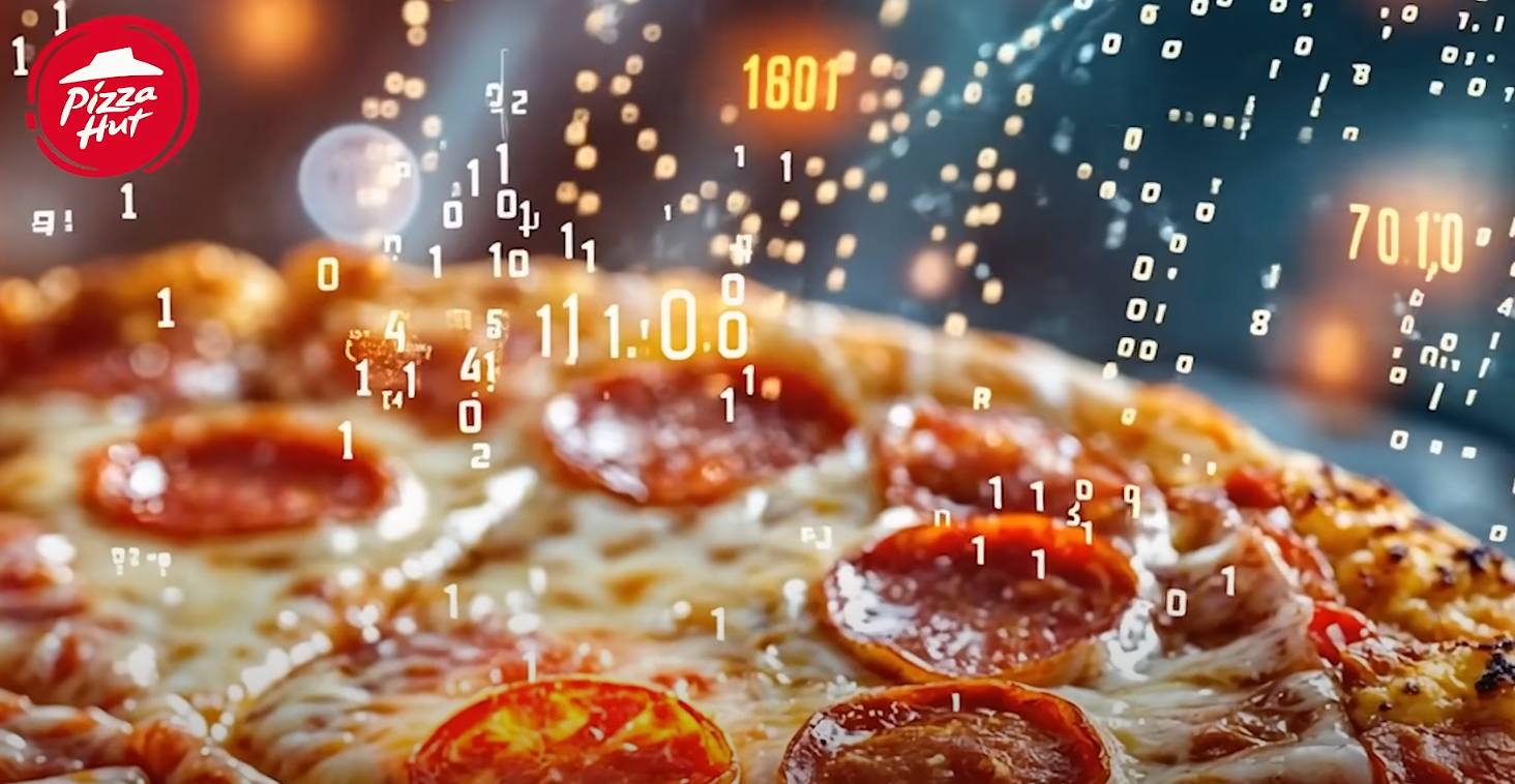 Pizza Hut同時推出了一套生成AI製作的宣傳影片,搭配「AI Pizza」背景音樂,以宣傳最新AI Pizza。