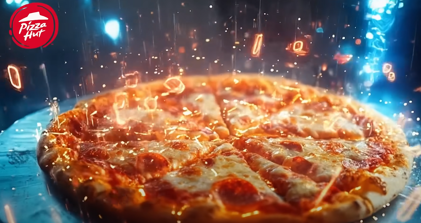 Pizza Hut同時推出了一套生成AI製作的宣傳影片,搭配「AI Pizza」背景音樂,以宣傳最新AI Pizza。