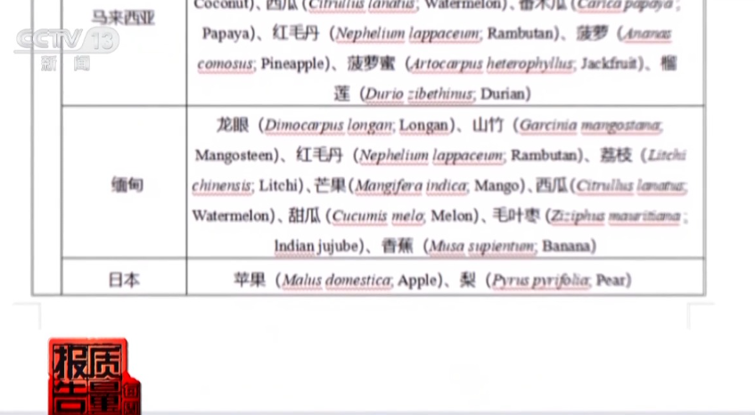 根據內地海關總署上月2日公布的獲准進口新鮮水果種類名錄,目前日本准許進口中國的水果品種只有蘋果及梨,故所謂日本進口提子都不可能是真正進口產品。(央視新聞截圖)