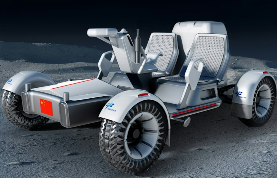 中國載人航天工程辦公室周二公布兩款入圍的載人月球車效果圖。(互聯網)