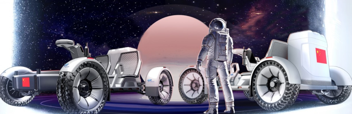 中國載人航天工程辦公室周二公布兩款入圍的載人月球車效果圖。(互聯網)