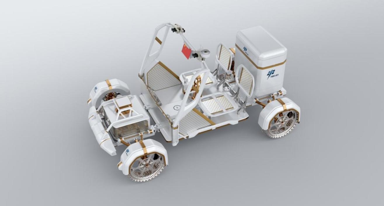 中國載人航天工程辦公室周二公布兩款入圍的載人月球車效果圖。(互聯網)