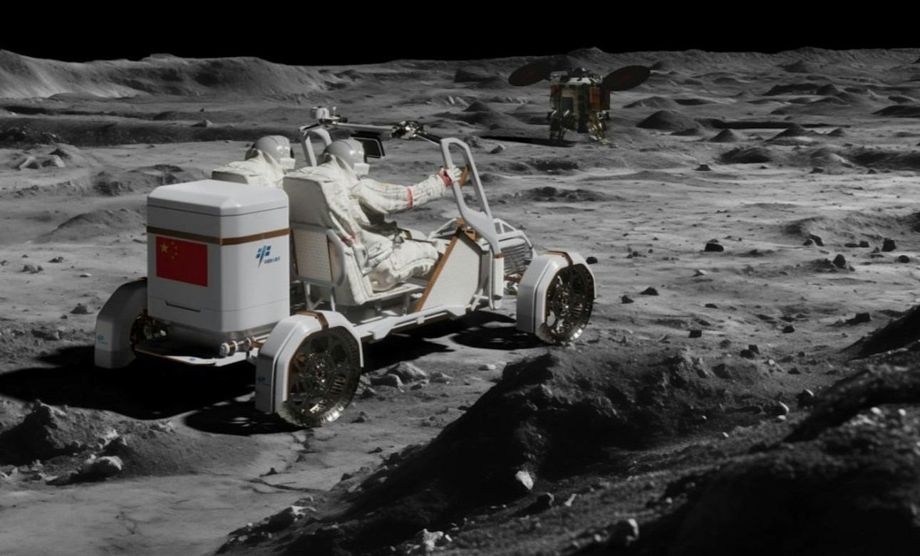 中國載人航天工程辦公室周二公布兩款入圍的載人月球車效果圖。(互聯網)