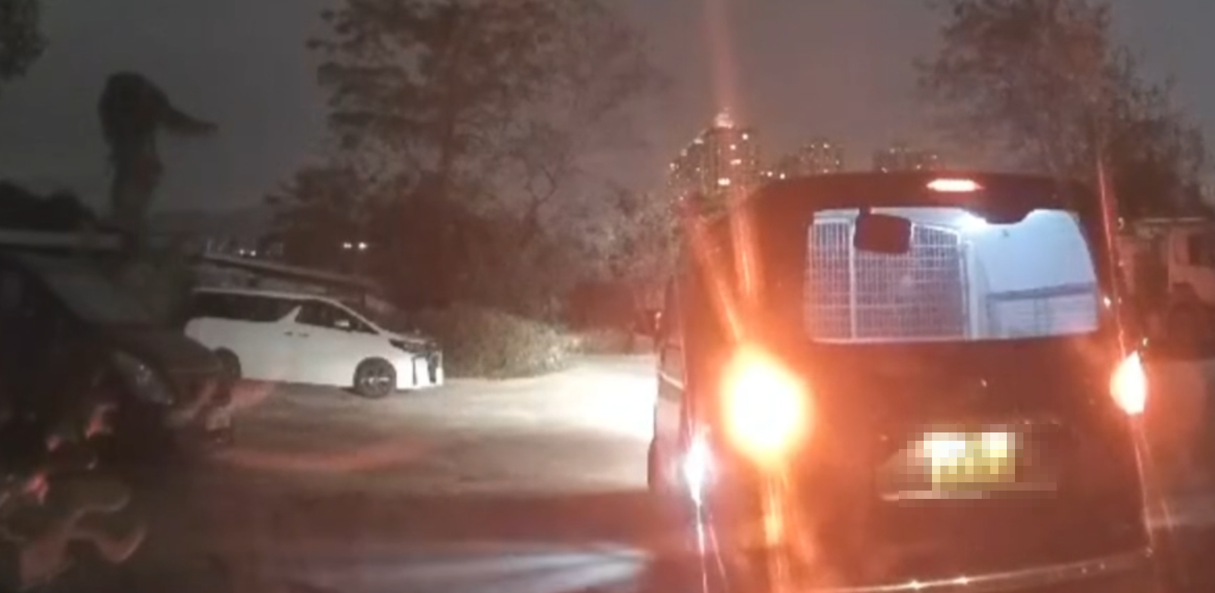 有車Cam片拍得約4名持械蒙面歹徒,乘坐一輛黑色客貨車至其中一個露天停車場向不同汽車扑窗。