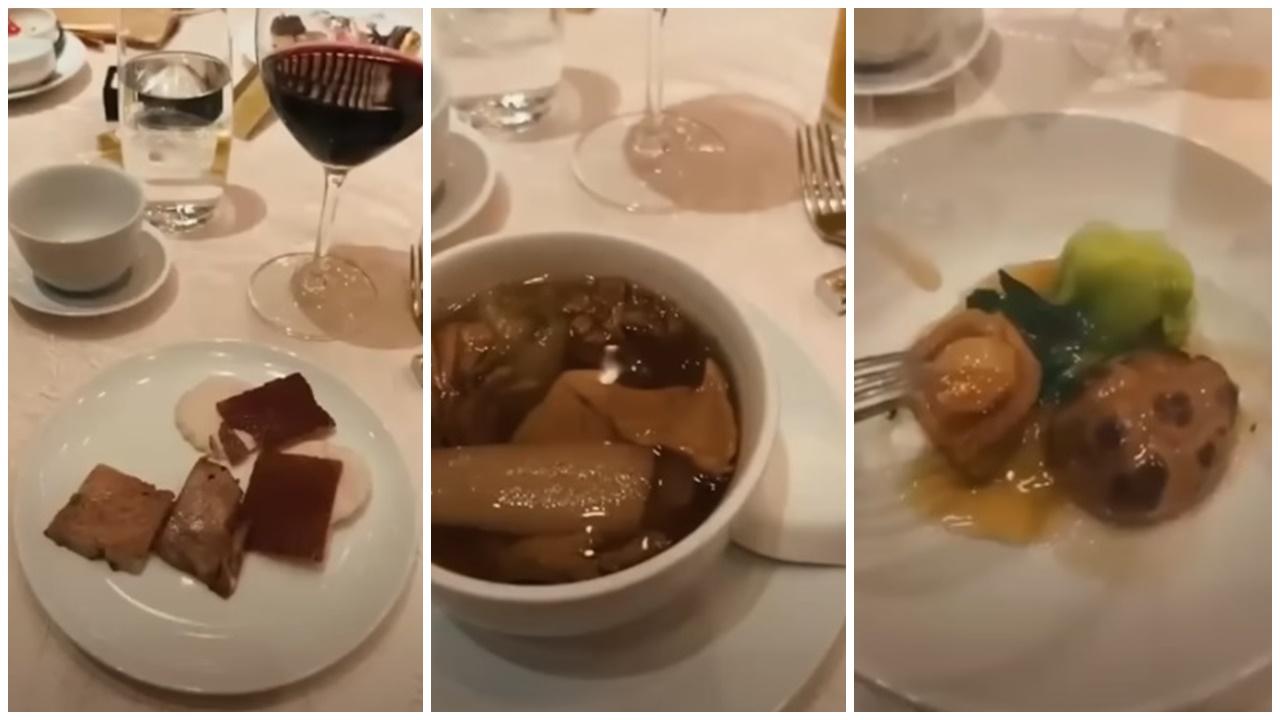 女網紅吃了乳豬、鮑魚,喝紅酒、花膠湯等。(抖音)