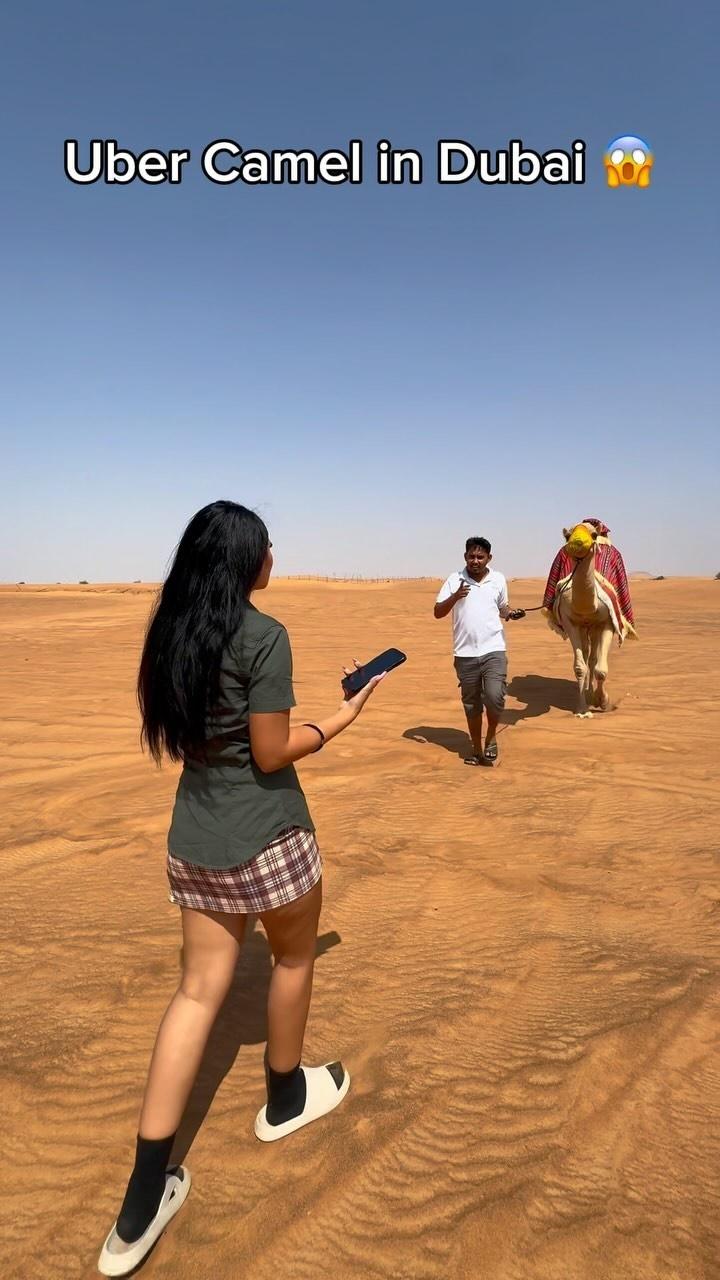 影片接著看見一個男子牽著駱駝到來,兩名女子嘖嘖稱奇。(IG)