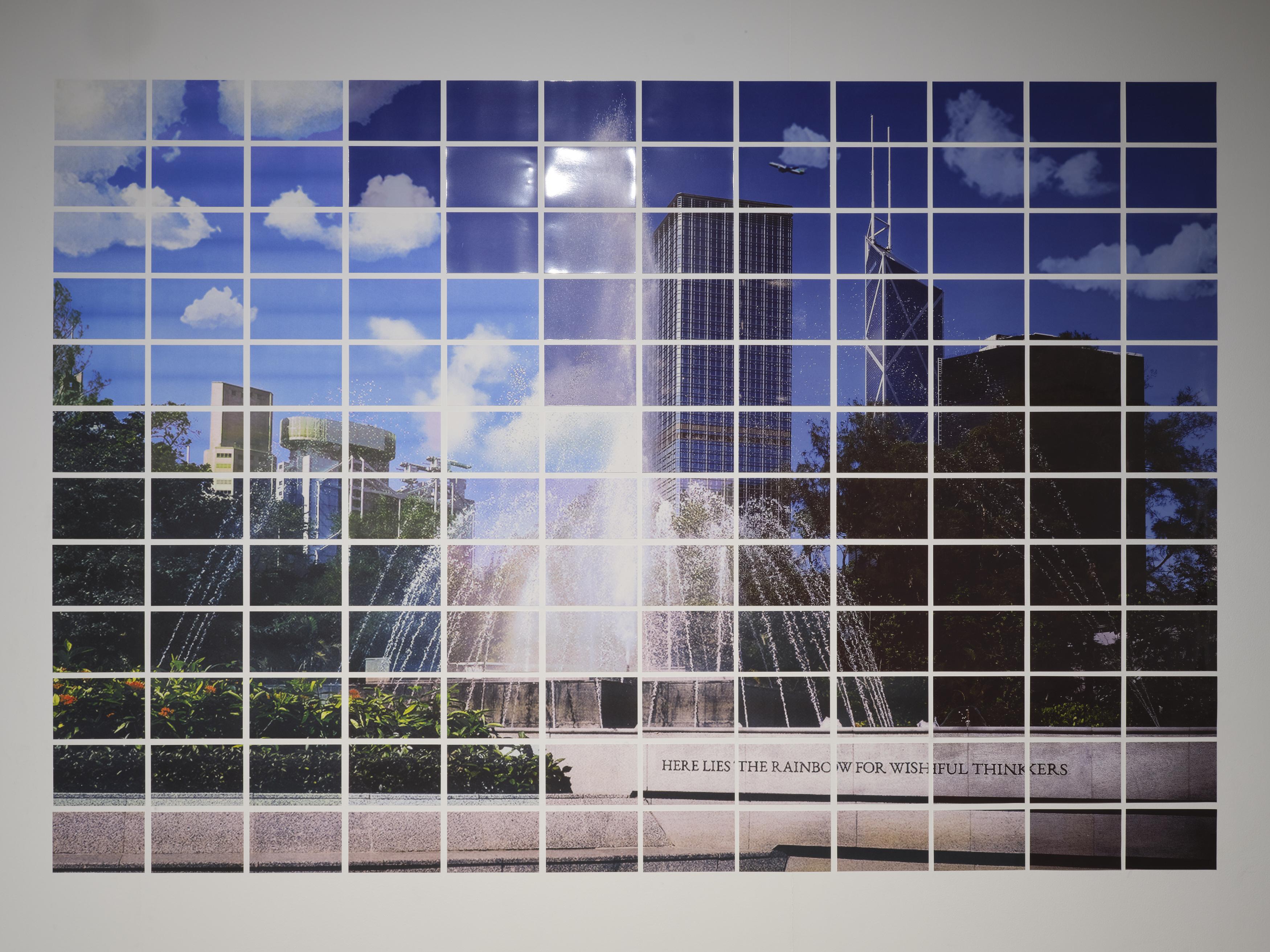 李卓媛混合媒介作品《棕櫚、噴水池、傘》。