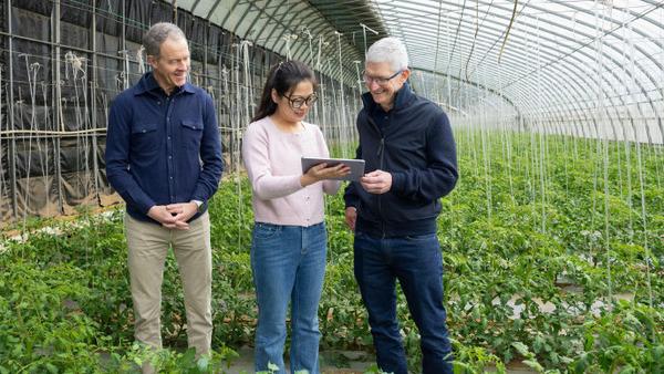 庫克現身在北京的一家有機農場,與學生見面。(Tim Cook微博圖)