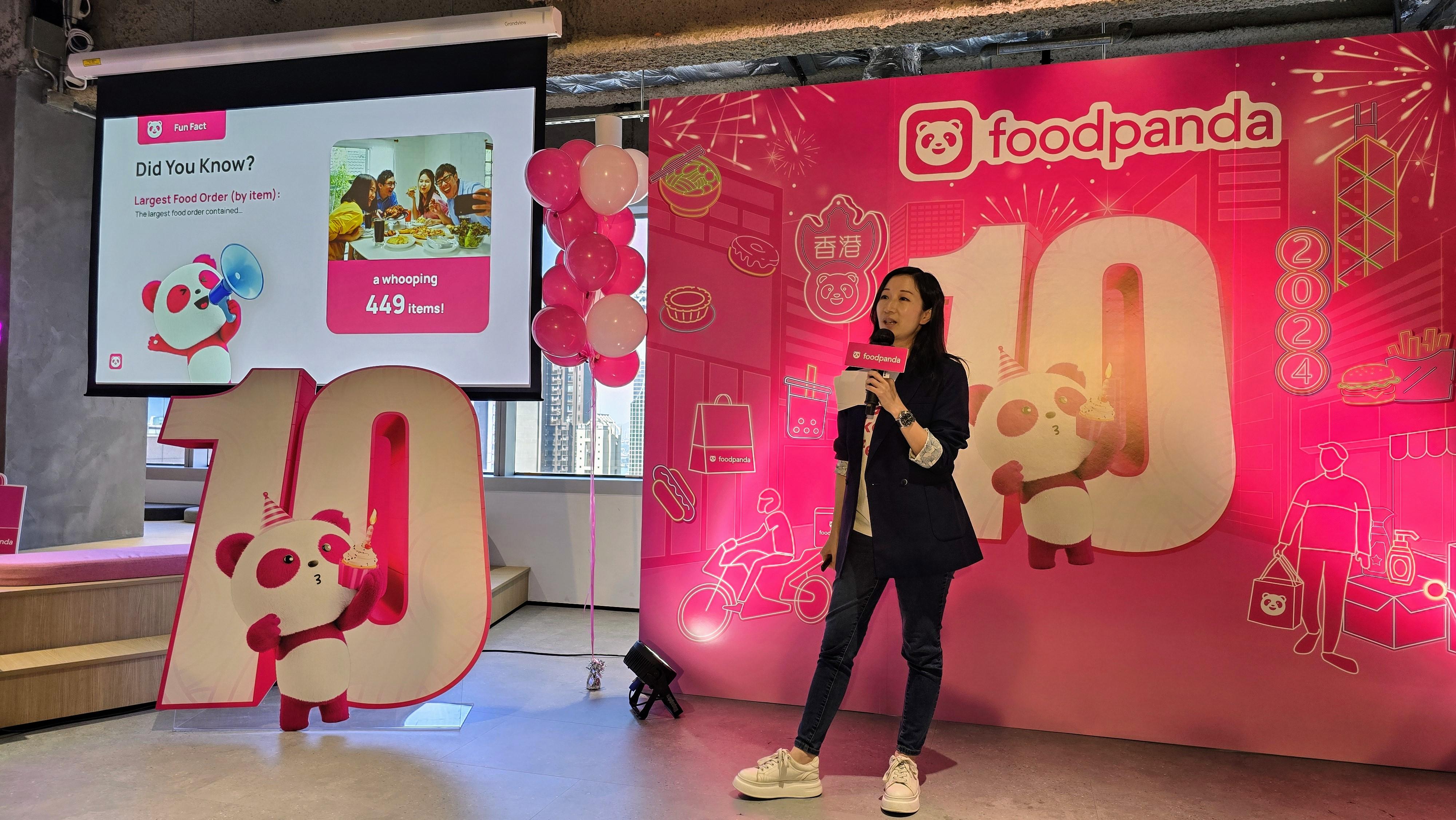 foodpanda香港商務總監陳凱慧Christine分享曾有客戶單一訂單叫了449款食品。