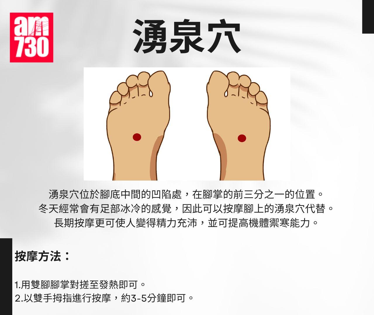 冬天保暖|改善手腳冰冷的6個升温穴位-湧泉穴