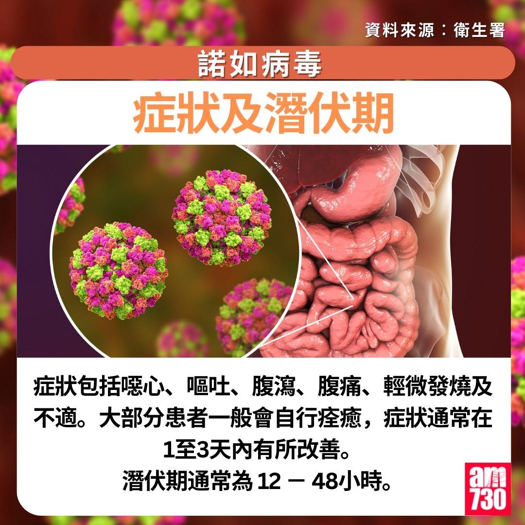 諾如病毒症狀/潛伏期/治理/預防方法一文睇清|症狀及潛伏期(am730製圖)