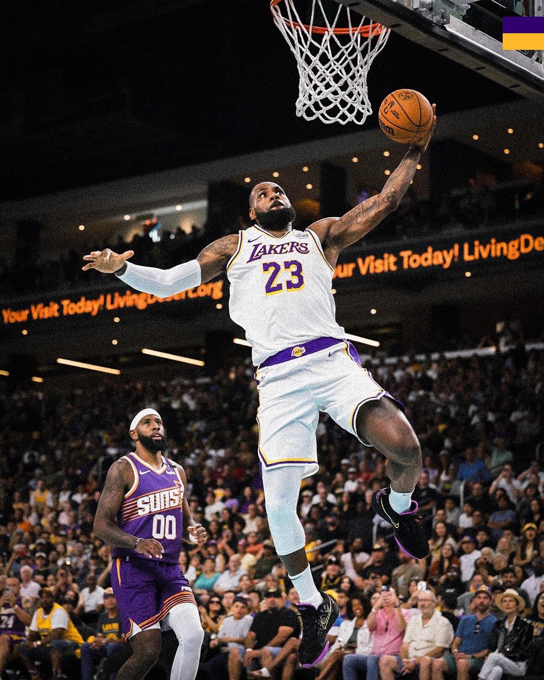 勒邦正選出場上陣16分鐘,取得19分、5籃板、4助攻(洛杉磯湖人圖片)