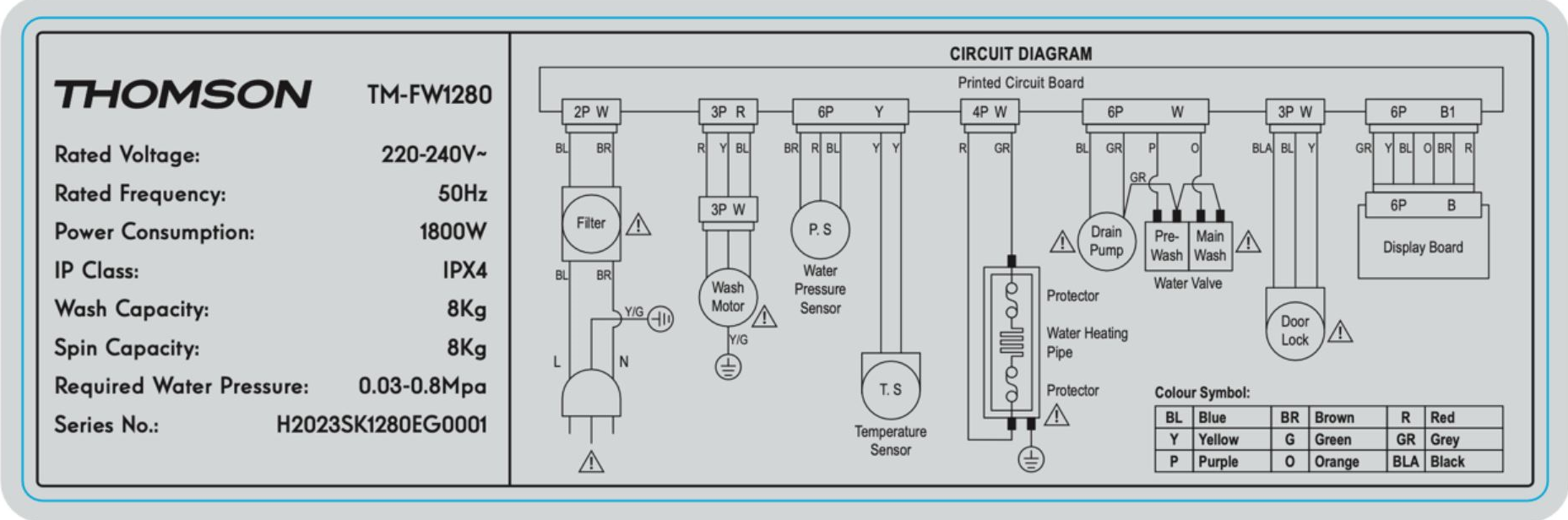 機電工程署今日(17日)根據《能源效益(產品標籤)條例》,將洗衣機(品牌︰湯笙;型號︰TM-FW1280)從《條例》訂明的表列型號紀錄冊中剔除。圖示該款洗衣機上的產品標籤。(政府新聞處)