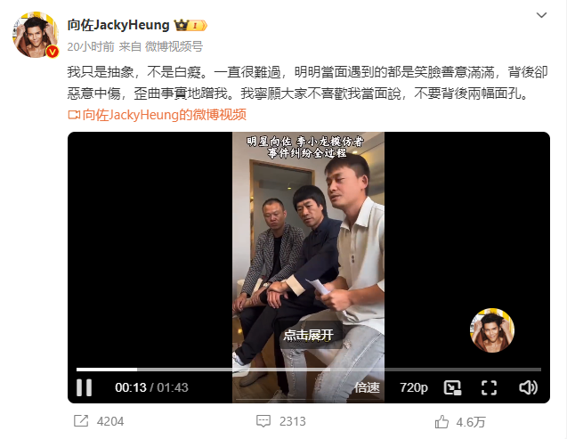 向佐在微博澄清「我只是抽象,不是白癡」。