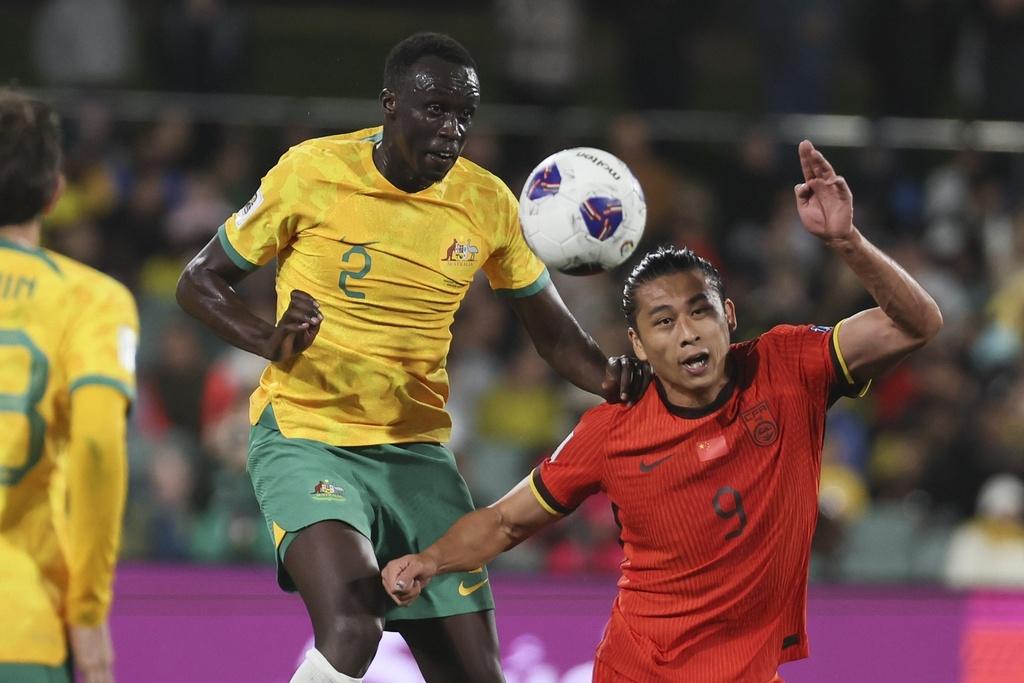 世界盃外圍賽|中國作客澳洲,張玉寧交出一次助攻。(美聯社)
