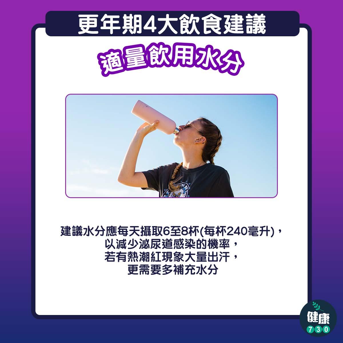 更年期4大飲食建議|適量飲用水分(am730製圖)