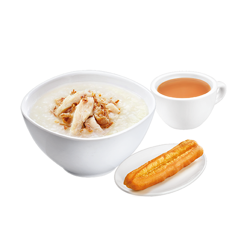 D1 香蔥雞絲粥餐 $27 香蔥雞絲粥+香脆油炸鬼+香滑奶茶