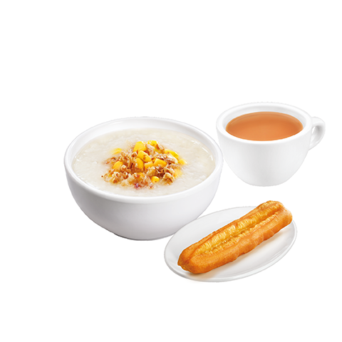 D3香蔥粟米粥餐 $18 香蔥粟米粥+香脆油炸鬼+香滑奶茶