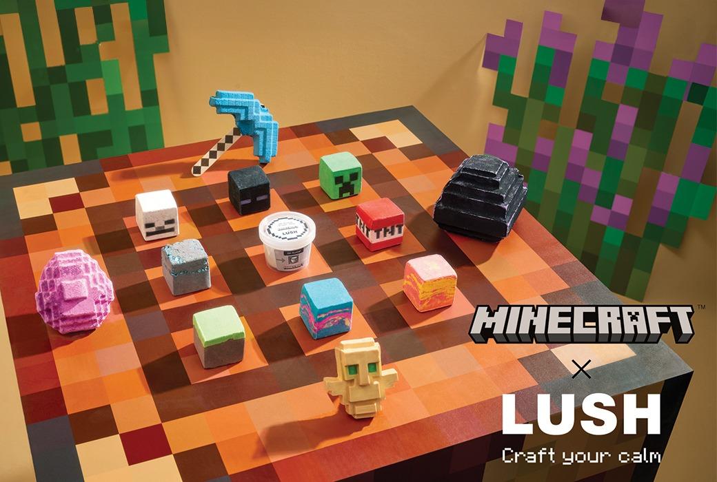 Lush與Minecraft合作慶祝遊戲15周年,將遊戲裡的方塊、生物和工具帶到真實世界。玩家還可以在《Minecraft:Bedrock》市集免費下載LUSH汽泡彈追加內容。