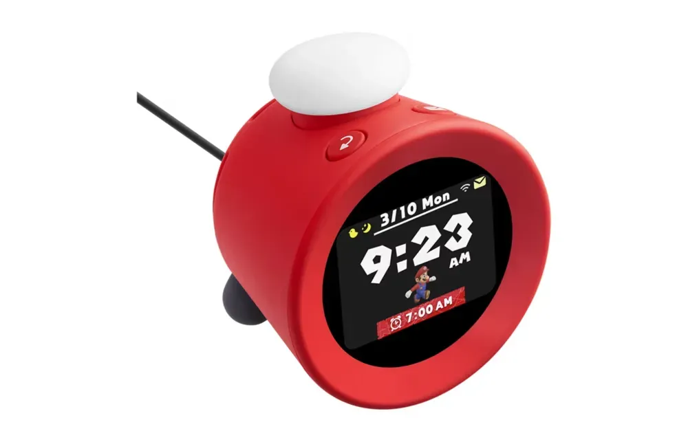 「Alarmo」以任天堂經典遊戲《超級瑪利歐兄弟》為主題,配備2.8吋液晶螢幕顯示動態影像,並設有發光旋鈕。內建來自5款任天堂人氣遊戲的35種主題鬧鈴音效,未來還將透過網路連線新增2款遊戲的主題鬧鈴。
