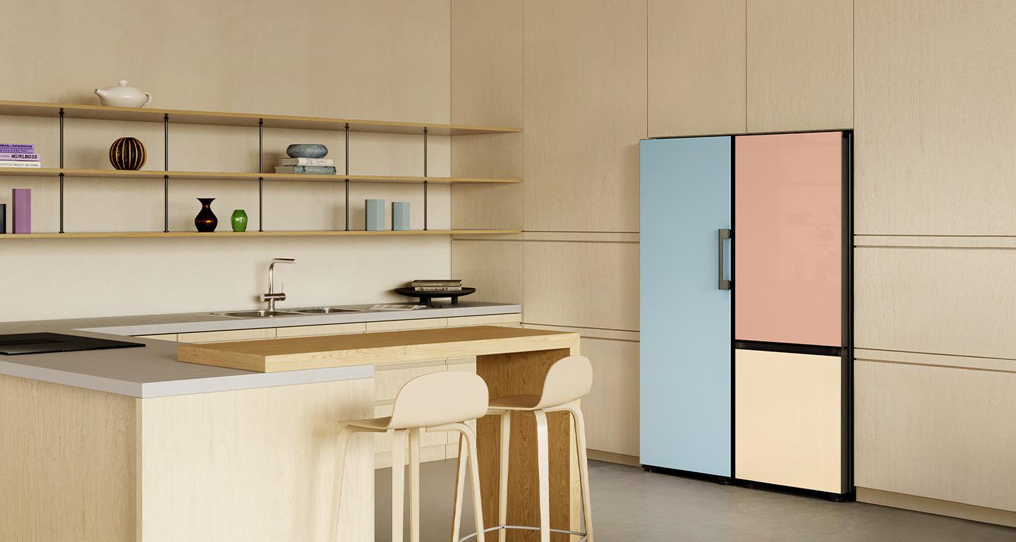 BESPOKE AI雙門下置式雪櫃提供4大時尚色系玻璃雪櫃面板配搭。