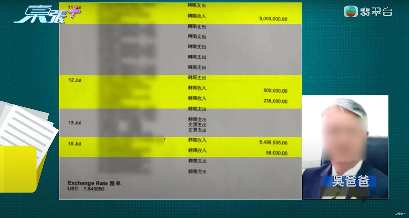 東張西望何伯事件2.0|《東張西望》上列出轉帳數目。