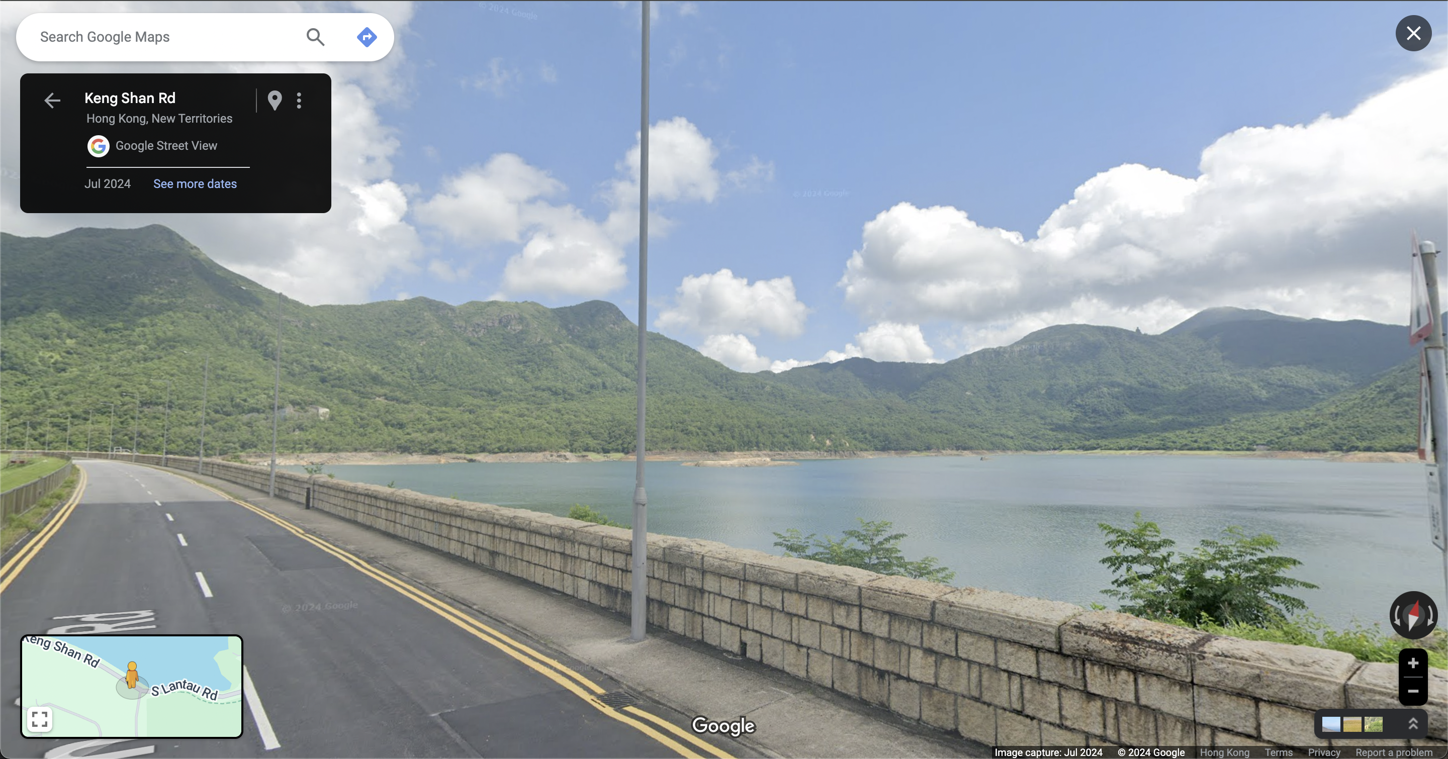 Google Maps新功能|現在可透過Google地圖在羗山道俯瞰石壁水塘景色。